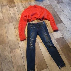 🌟FREE PEOPLE 🌟 Orange crop sweater